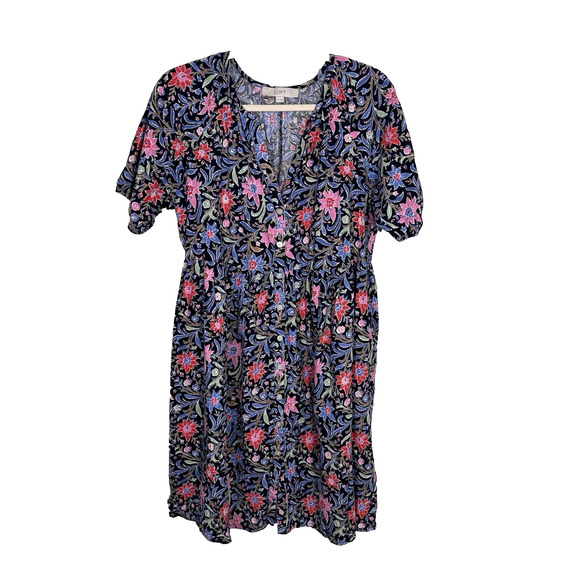 Loft L Tall Spring Bloom Button Swing Dress Lightweight Floral Vacation Resort - Picture 1 of 6